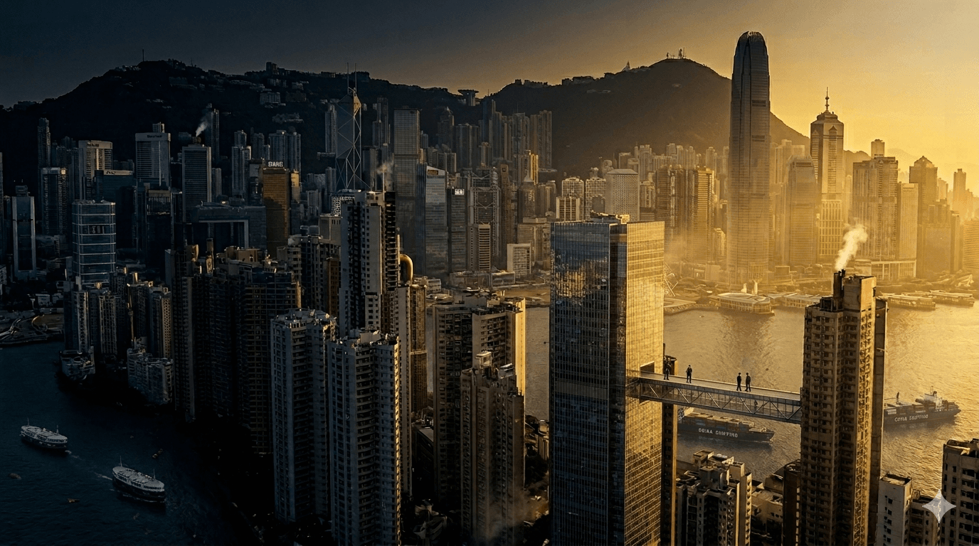 Skyline internacional ao entardecer